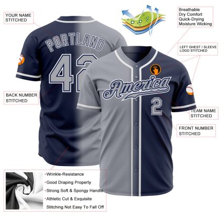 Navy Gray White Authentic Fade Fashion Baseball Jersey - Custom Design Custom Navy Gray-White Authentic Fade Fashion Baseball