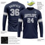 Custom Navy Gray-White Long Sleeve T-Shirt - Performance Salute To Service Tee for Men Custom Navy Gray-White Long Sleeve