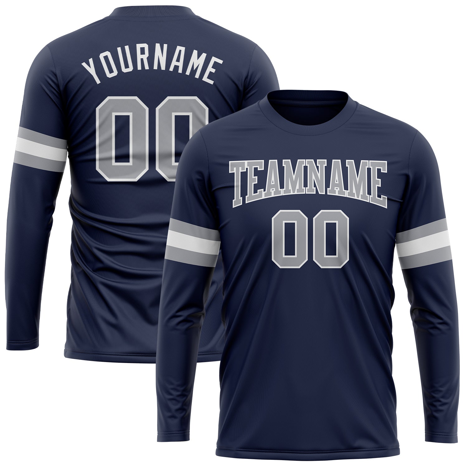 Custom Navy Gray-White Long Sleeve T-Shirt - Performance Salute To Service Tee for Men Custom Navy Gray-White Long Sleeve