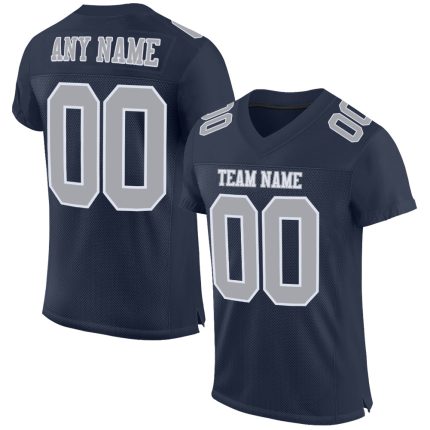Custom Navy Gray-White Mesh Authentic Football Jersey for Men - Personalized Sports Apparel Custom Navy Gray-White Mesh Authentic