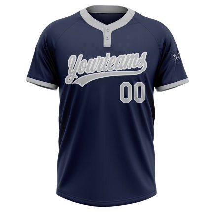 Custom Navy Gray White Two-Button Unisex Softball Jersey for Teams and Fans Custom Navy Gray-White Two-Button Unisex Softball
