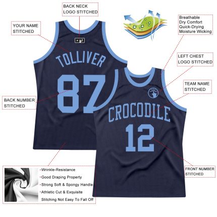 Authentic Throwback Basketball Jersey Custom Navy Light Blue Design Custom Navy Light Blue Authentic Throwback Basketball