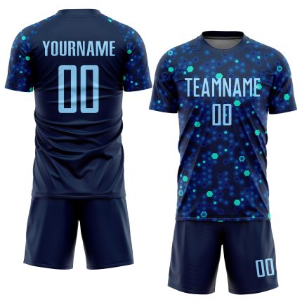 Personalized Navy and Light Blue Sublimation Soccer Jersey Uniform Custom Navy Light Blue-Royal Sublimation Soccer Uniform