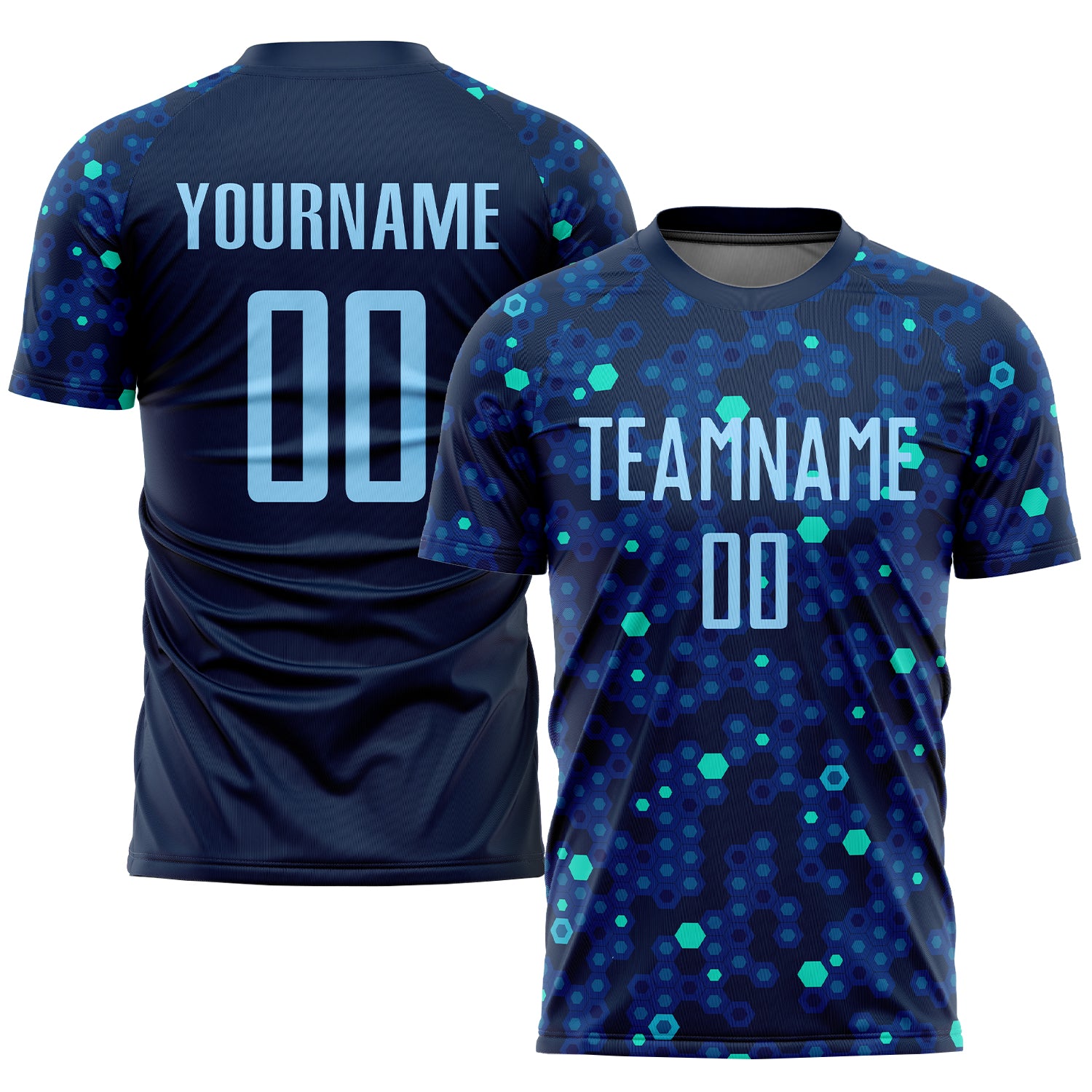 Personalized Navy and Light Blue Sublimation Soccer Jersey Uniform Custom Navy Light Blue-Royal Sublimation Soccer Uniform