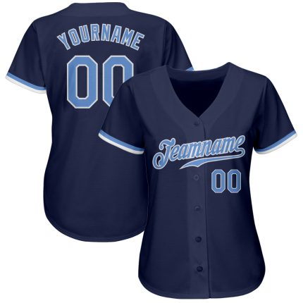 Navy Light Blue White Custom Baseball Jersey - Authentic Team Sports Apparel Custom Navy Light Blue-White Authentic Baseball