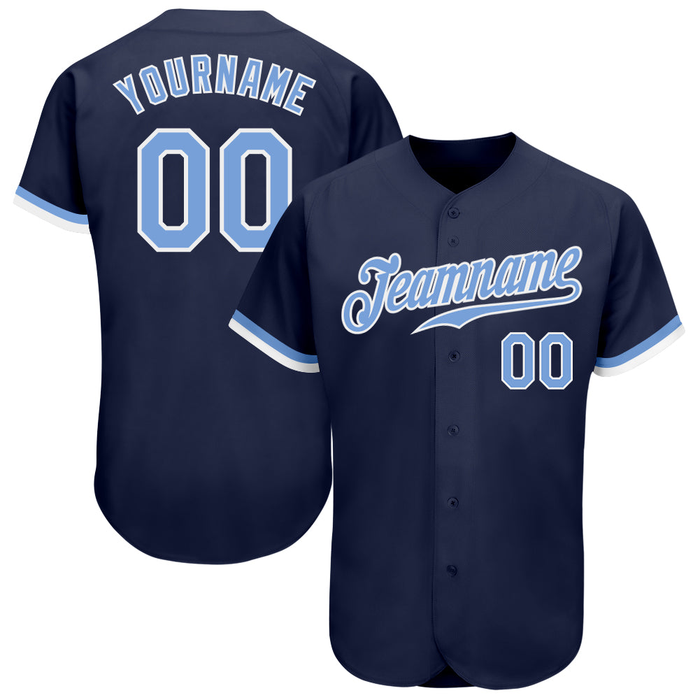 Custom Navy Light Blue-White Authentic Baseball Jersey Navy Light Blue White Custom Baseball Jersey - Authentic Team Sports Apparel Custom Navy Light Blue-White Authentic Baseball