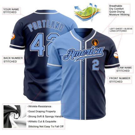Custom Fade Baseball Jersey - Navy Light Blue White Authentic Fashion Design Custom Navy Light Blue-White Authentic Fade