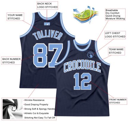Custom Basketball Jersey - Authentic Throwback in Navy, Light Blue & White Custom Navy Light Blue-White Authentic Throwback