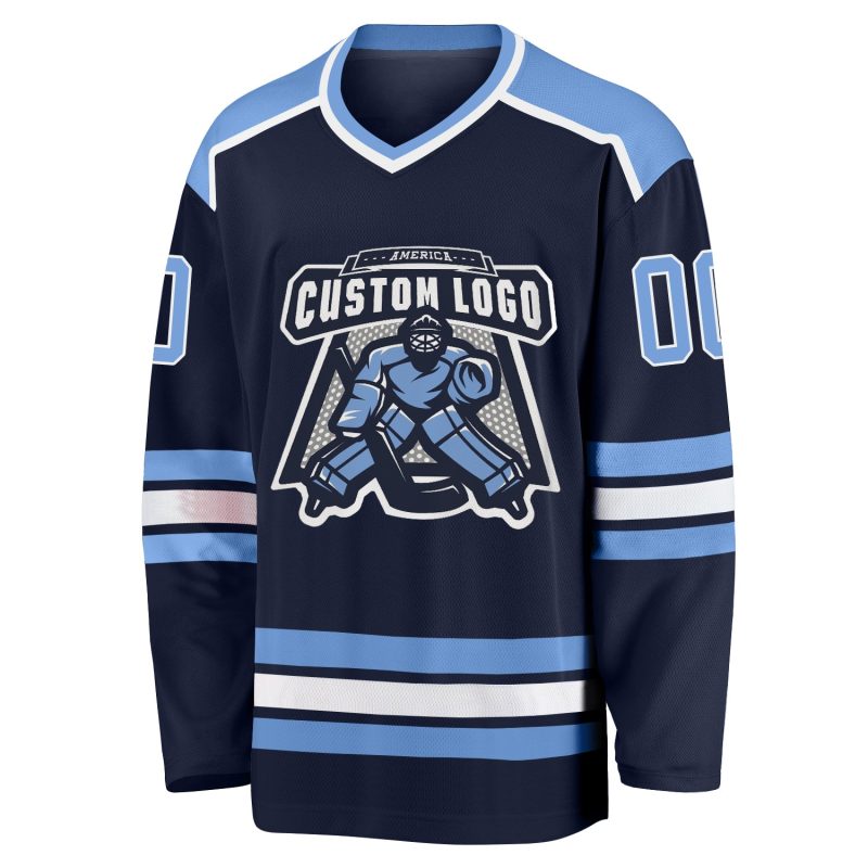 Custom Navy Light Blue White Hockey Jersey - Personalized Team Sports Apparel Custom Navy Light Blue-White Hockey Jersey