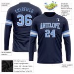 Navy Blue Light Blue White Performance Long Sleeve T-Shirt Salute to Service Custom Navy Light Blue-White Long Sleeve Performance