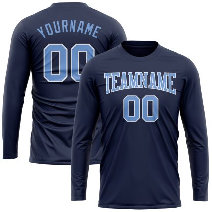 Navy Blue Light Blue White Performance Long Sleeve T-Shirt Salute to Service Custom Navy Light Blue-White Long Sleeve Performance