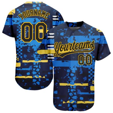 Navy Gold 3D Pattern Baseball Jersey - Custom Authentic Sports Apparel Custom Navy Navy-Gold 3D Pattern Design Authentic