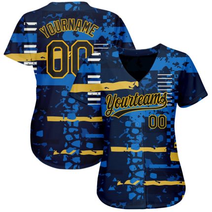 Navy Gold 3D Pattern Baseball Jersey - Custom Authentic Sports Apparel Custom Navy Navy-Gold 3D Pattern Design Authentic