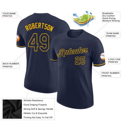 Custom Navy Gold Performance T-Shirt for Men | Breathable Athletic Tee Custom Navy Navy-Gold Performance T-Shirt