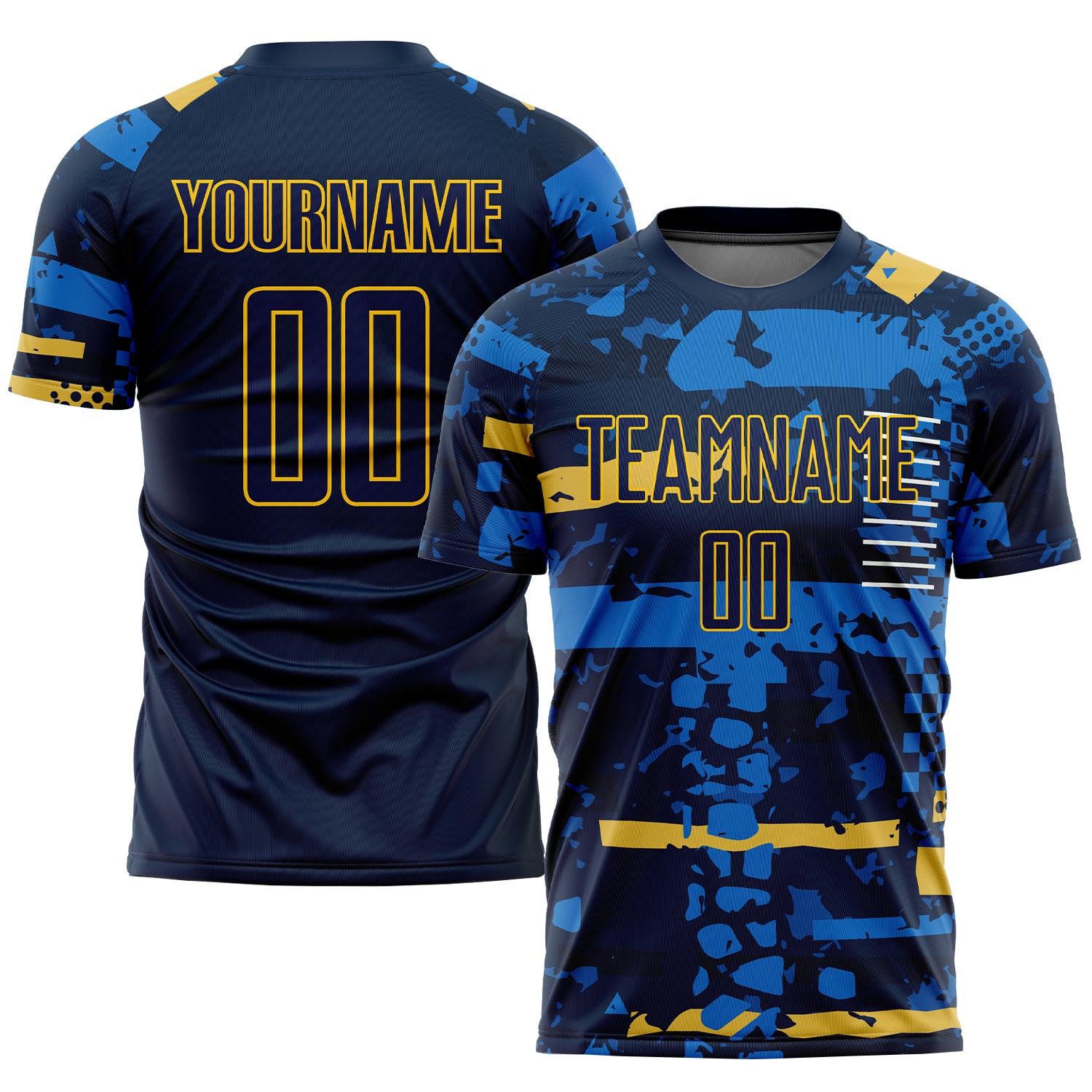 Custom Navy and Gold Soccer Jersey - Sublimation Design Soccer Uniform Custom Navy Navy-Gold Sublimation Soccer Uniform Jersey