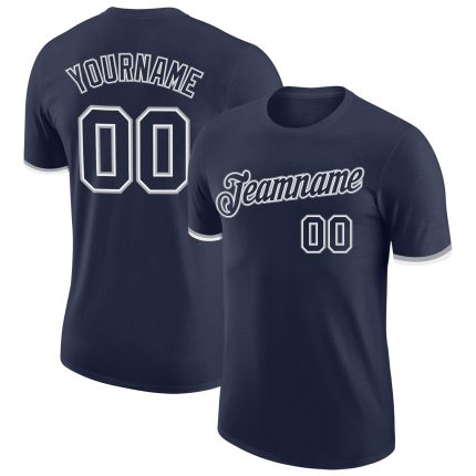 Custom Navy Gray Performance T-Shirt for Men - Breathable Activewear Top Custom Navy Navy-Gray Performance T-Shirt