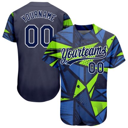 Custom Navy Neon Green 3D Pattern Baseball Jersey - Authentic Design Custom Navy Navy-Neon Green 3D Pattern Design Authentic