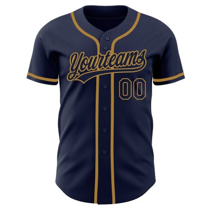 Custom Navy Blue Old Gold Baseball Jersey - Authentic Team Sports Apparel Custom Navy Navy-Old Gold Authentic Baseball Jersey