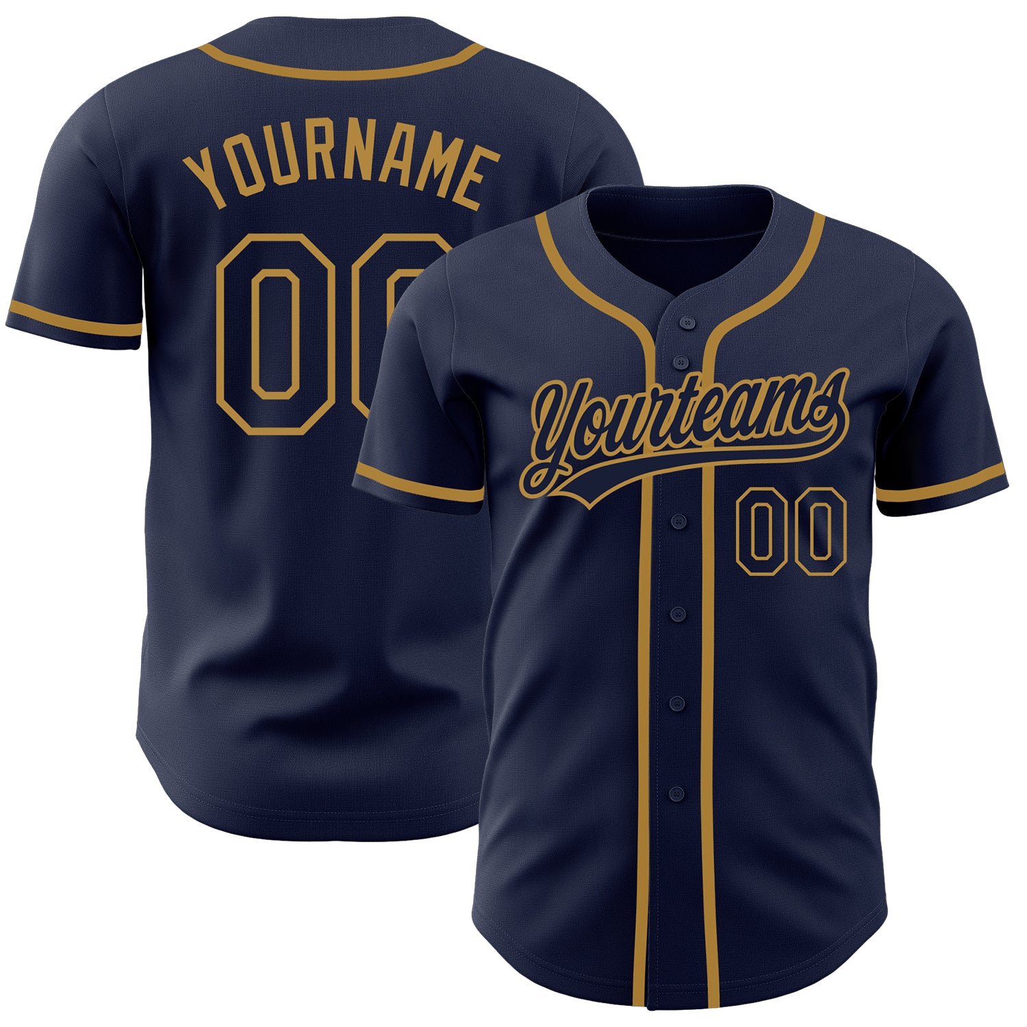 Custom Navy Blue Old Gold Baseball Jersey - Authentic Team Sports Apparel Custom Navy Navy-Old Gold Authentic Baseball Jersey