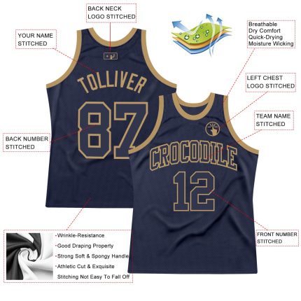Custom Navy Old Gold Basketball Jersey - Authentic Throwback Design Custom Navy Navy-Old Gold Authentic Throwback Basketball