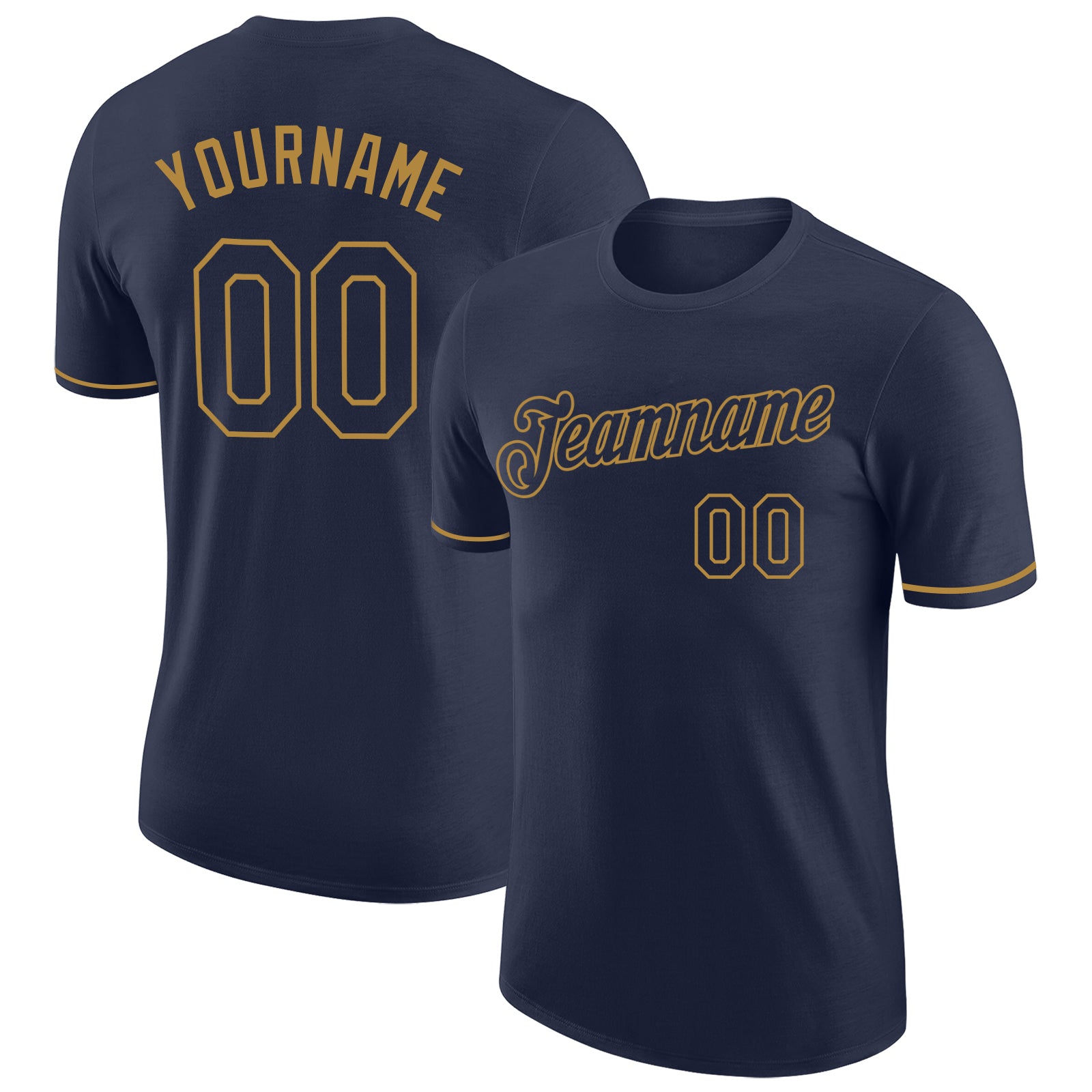 Custom Navy Old Gold Performance T-Shirt - High Quality Athletic Tee for Men and Women Custom Navy Navy-Old Gold Performance