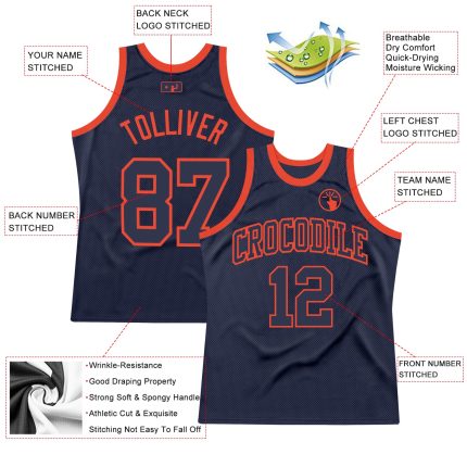 Custom Navy Orange Basketball Jersey - Authentic Throwback Design for Fans Custom Navy Navy-Orange Authentic Throwback Basketball