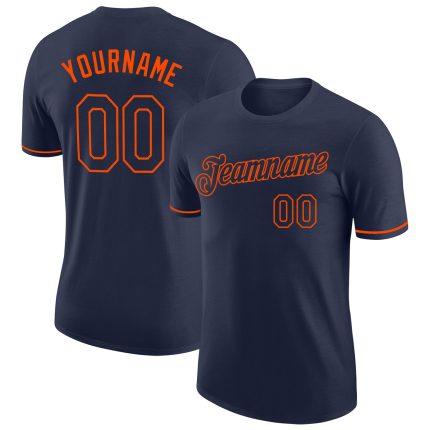 Custom Navy Orange Performance T-Shirt for Men - Athletic Wear for Running and Exercise Custom Navy Navy-Orange Performance