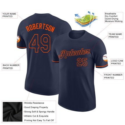 Custom Navy Orange Performance T-Shirt for Men - Athletic Wear for Running and Exercise Custom Navy Navy-Orange Performance