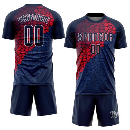 Custom Navy Red Soccer Jersey Sublimation Uniform for Teams and Players Custom Navy Navy-Red Sublimation Soccer Uniform Jersey