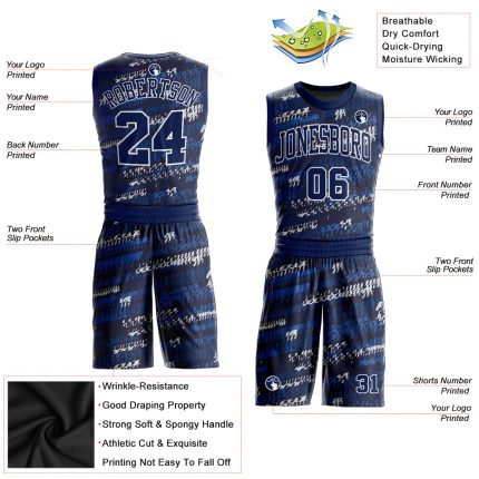 Custom Navy-Royal Round Neck Basketball Jersey Suit - Sublimation Sportswear Custom Navy Navy-Royal Round Neck Sublimation