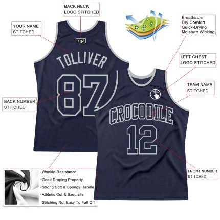 Custom Navy and Silver Gray Authentic Throwback Basketball Jersey Custom Navy Navy-Silver Gray Authentic Throwback Basketball