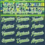 Custom Navy Green White 3D Pattern Varsity Letterman Jacket Full-Snap Bomber Custom Navy Neon Green-White 3D Pattern Design