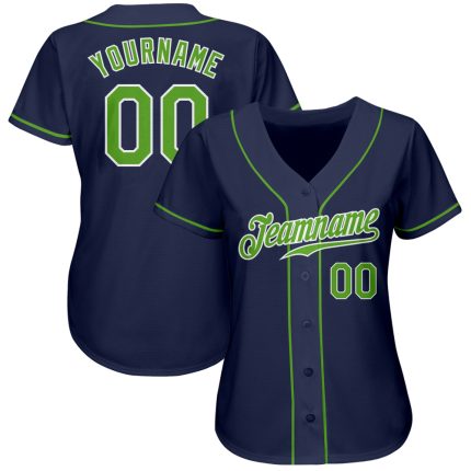 Custom Navy Neon Green White Baseball Jersey - Authentic Design, Personalized Style Custom Navy Neon Green-White Authentic