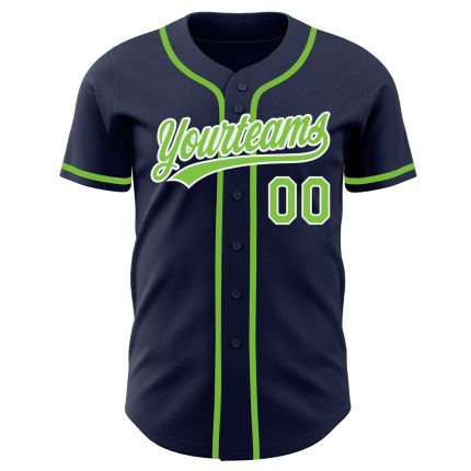 Custom Navy Neon Green White Baseball Jersey Authentic Style 8318 Custom Navy Neon Green-White Authentic Baseball Jersey