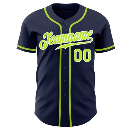 Navy Custom Baseball Jersey with Neon Green and White Accents - Style 8477 Custom Navy Neon Green-White Authentic Baseball