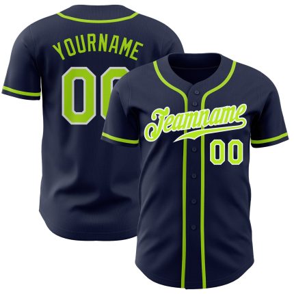Navy Custom Baseball Jersey with Neon Green and White Accents - Style 8477 Custom Navy Neon Green-White Authentic Baseball