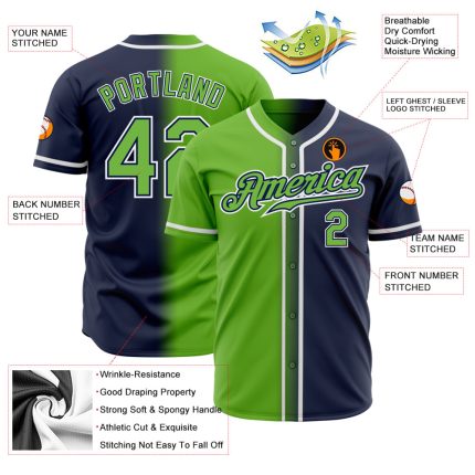 Custom Neon Green White Authentic Fade Baseball Jersey - Navy Fashion Jersey Custom Navy Neon Green-White Authentic Fade