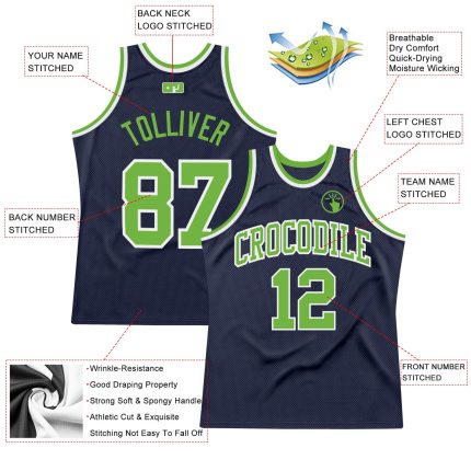 Custom Authentic Basketball Jersey - Navy Neon Green White Throwback Design Custom Navy Neon Green-White Authentic Throwback