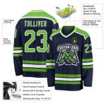 Neon Green White Custom Hockey Jersey - Navy Team Spirit Apparel Custom Navy Neon Green-White Hockey Jersey