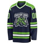 Neon Green White Custom Hockey Jersey - Navy Team Spirit Apparel Custom Navy Neon Green-White Hockey Jersey