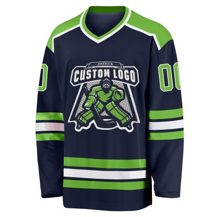 Neon Green White Custom Hockey Jersey - Navy Team Spirit Apparel Custom Navy Neon Green-White Hockey Jersey
