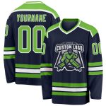 Neon Green White Custom Hockey Jersey - Navy Team Spirit Apparel Custom Navy Neon Green-White Hockey Jersey