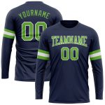 Custom Navy Neon Green White Performance T-Shirt Long Sleeve Salute To Service Custom Navy Neon Green-White Long Sleeve Performance