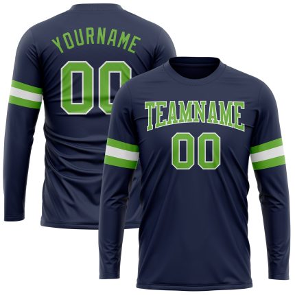 Custom Navy Neon Green White Performance T-Shirt Long Sleeve Salute To Service Custom Navy Neon Green-White Long Sleeve Performance