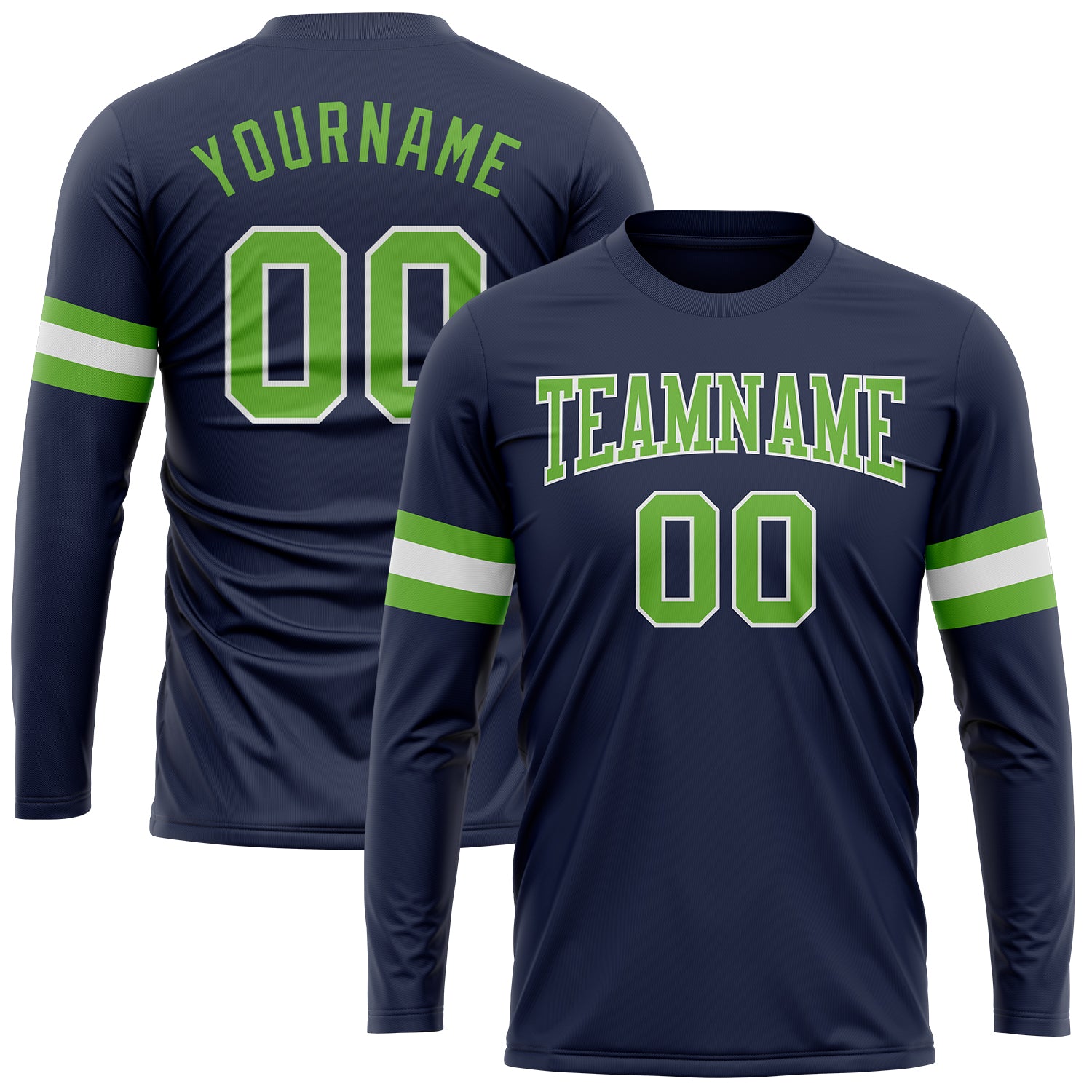 Custom Navy Neon Green White Performance T-Shirt Long Sleeve Salute To Service Custom Navy Neon Green-White Long Sleeve Performance