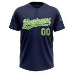 Custom Neon Green-White Two-Button Unisex Softball Jersey in Navy Custom Navy Neon Green-White Two-Button Unisex Softball