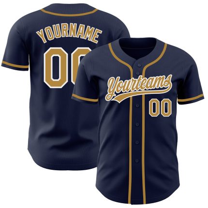 Custom Navy Old Gold White Authentic Baseball Jersey - Personalized Sports Apparel Custom Navy Old Gold-White Authentic Baseball