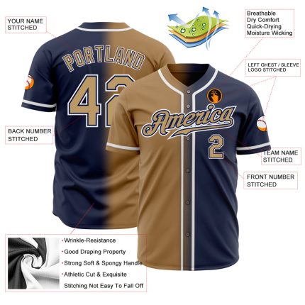 Custom Navy Gold White Authentic Fade Baseball Jersey for Men Custom Navy Old Gold-White Authentic Fade Fashion Baseball