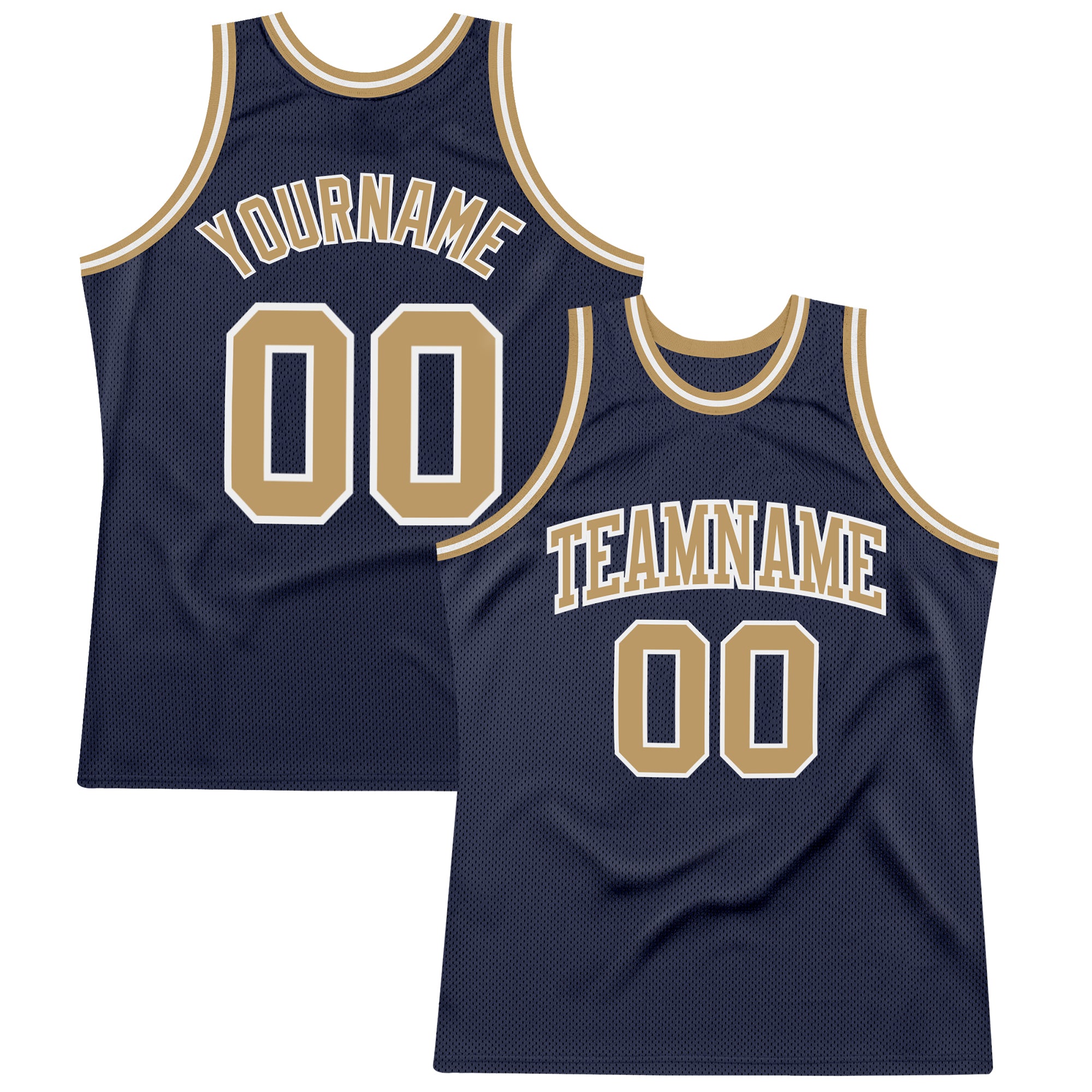 Custom Navy Gold White Authentic Basketball Jersey - Throwback Style Custom Navy Old Gold-White Authentic Throwback Basketball