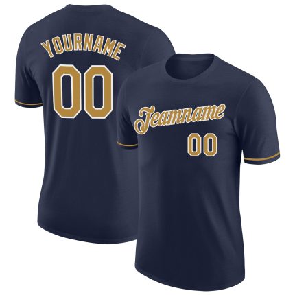 Navy Performance T-Shirt with Old Gold and White Custom Design Custom Navy Old Gold-White Performance T-Shirt